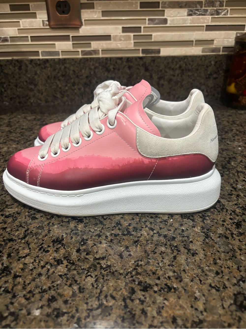 Alexander McQueen Pink Gradient Patent Platform Sneakers